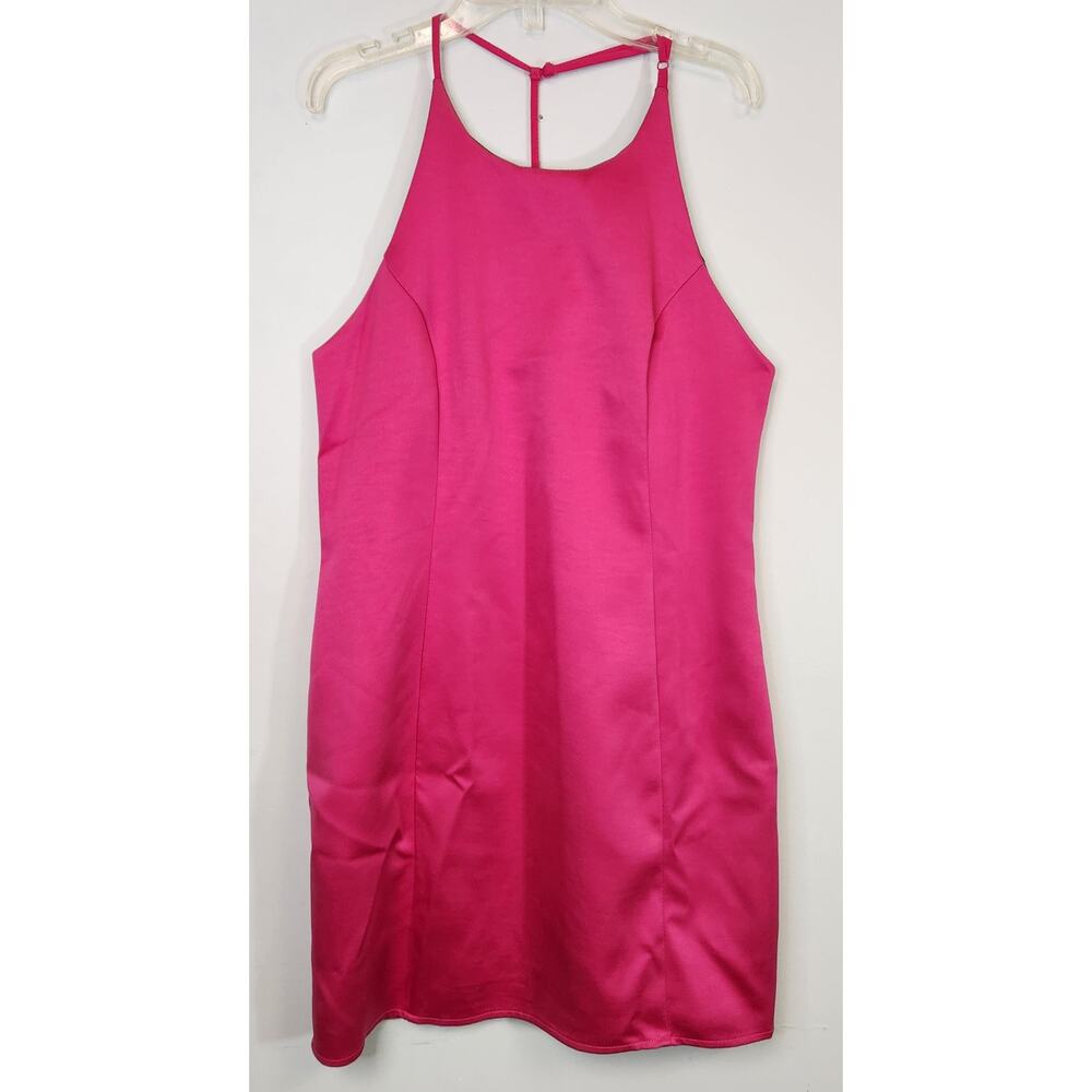 NWT SUGAR+LIPS Womens Hot Pink T-Strap Satin Dress-Size Large
